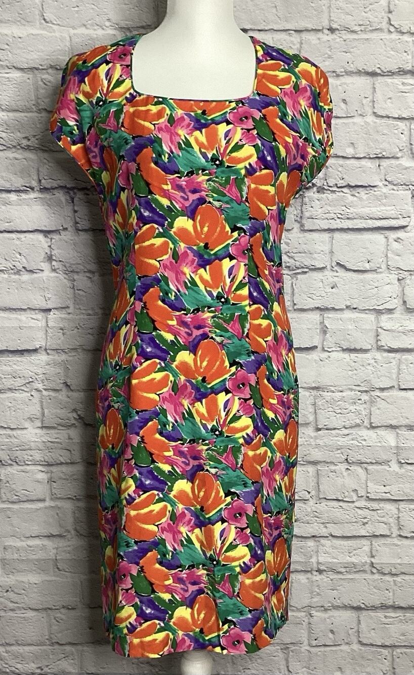 Vintage Jessica Howard Women’s Size 6 Orange Floral Print Dress 1980’s Colorful